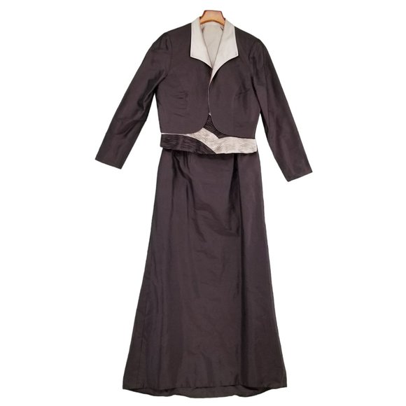 Marisa Baratelli Silk Skirt Suit Womens Plum Purple 3 Piece Ankle Length Size 8 - Picture 1 of 15
